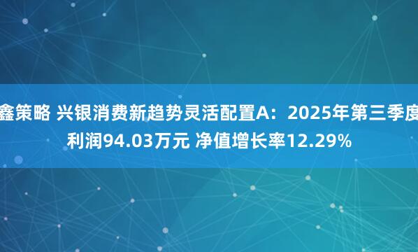 鑫策略 兴银消费新趋势灵活配置A:2025年第三季度利润94.03万元 净值增长率12.29%