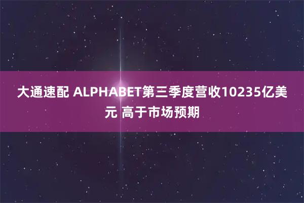 大通速配 ALPHABET第三季度营收10235亿美元 高于市场预期